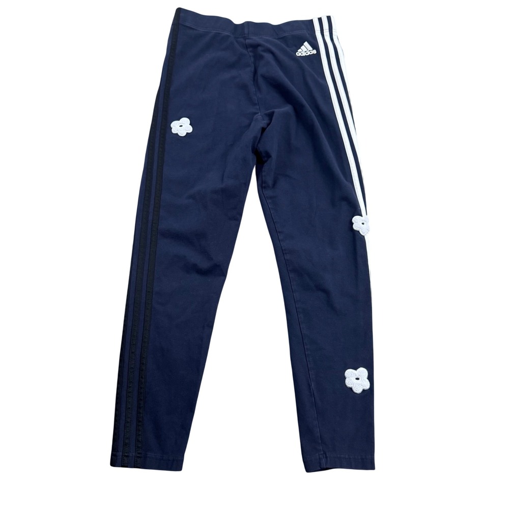 Adidas 3 Stripe Chenille Flower Navy Blue Leggings S/L Streetwear Sporty Asian